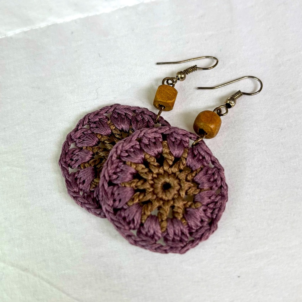 Handcrafted Purple and Brown Crochet Earrings